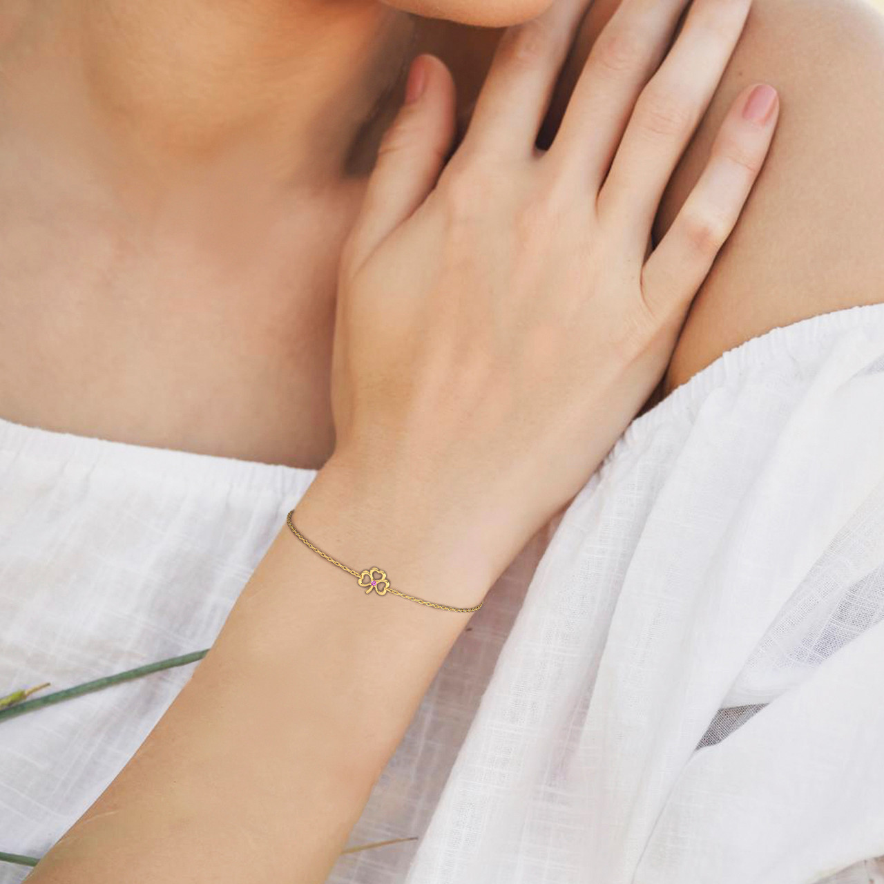 ★rosemont★ 14K Bracelet Labelle RL0199 Flower Red Stone Chain Bracelet in 14K Gold | Miss L' Egypt